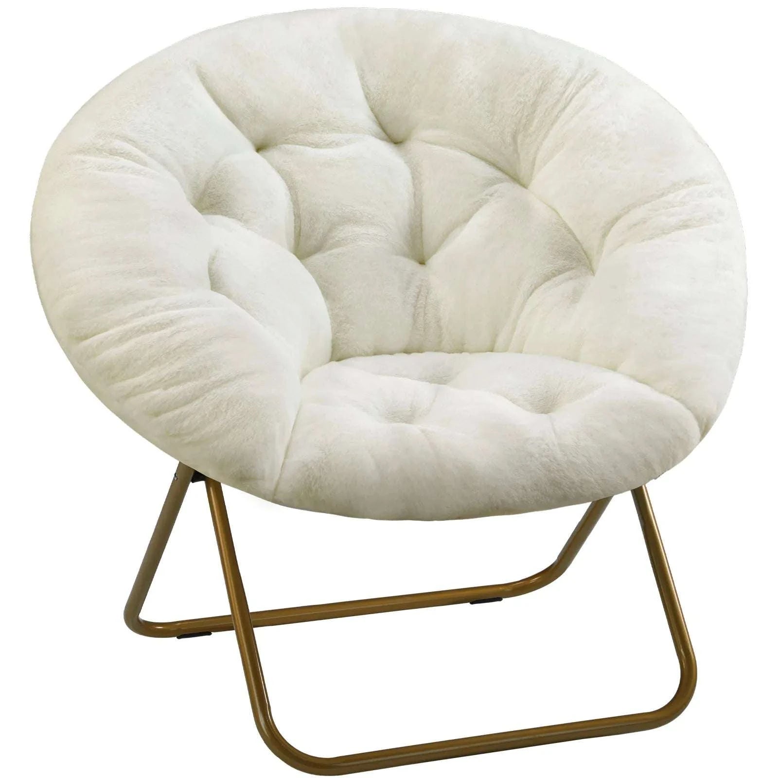 Foldable Faux Fur Saucer Chair with Thick Cushion and Metal Frame-Pink / United States