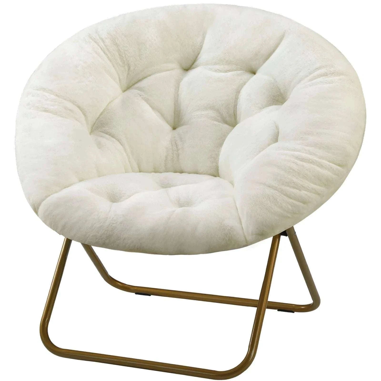Foldable Faux Fur Saucer Chair with Thick Cushion and Metal Frame-Pink / United States
