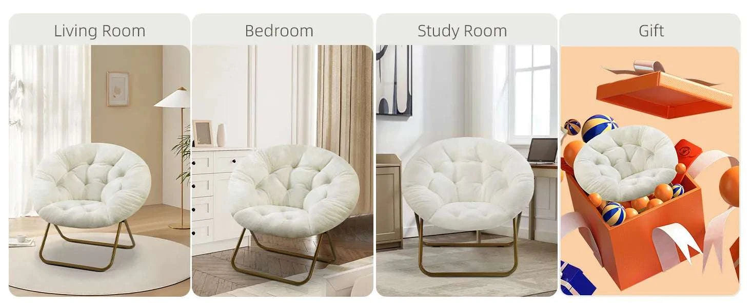 Foldable Faux Fur Saucer Chair with Thick Cushion and Metal Frame-Pink / United States