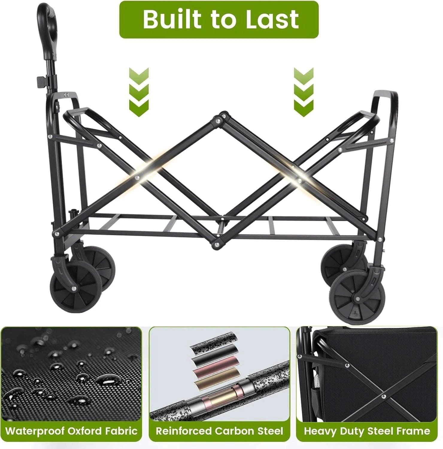 Foldable Heavy Duty Wagon Cart with All-Terrain Wheels & Holders-Blue / United States
