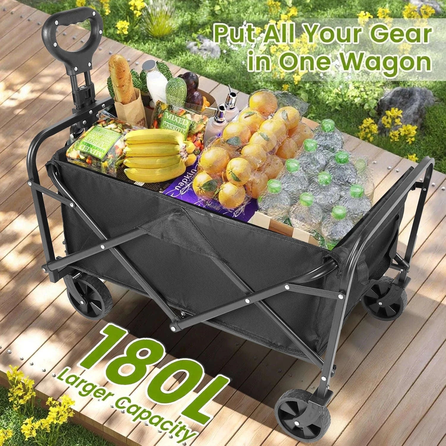 Foldable Heavy Duty Wagon Cart with All-Terrain Wheels & Holders-Blue / United States
