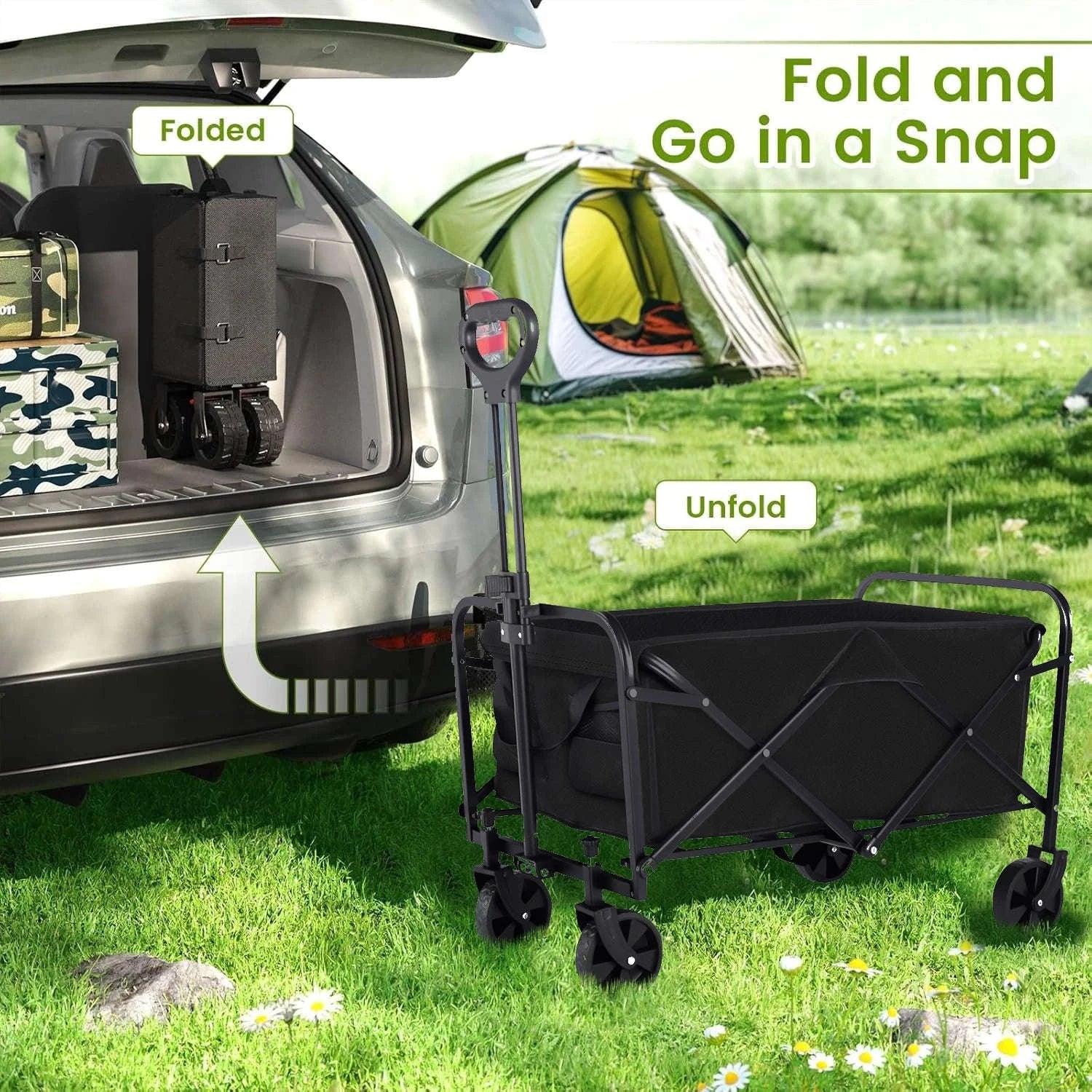 Foldable Heavy Duty Wagon Cart with All-Terrain Wheels & Holders-Blue / United States