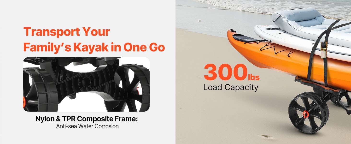 Foldable Kayak Cart with 10" Solid Tires & 300 lb Capacity-300 lbs / United States