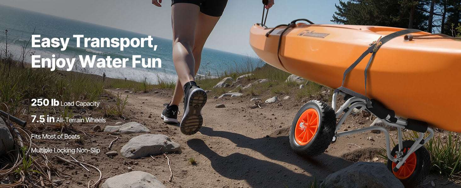 Foldable Kayak Cart with 10in Solid Tires & 250 lb Capacity-250 lbs / United States