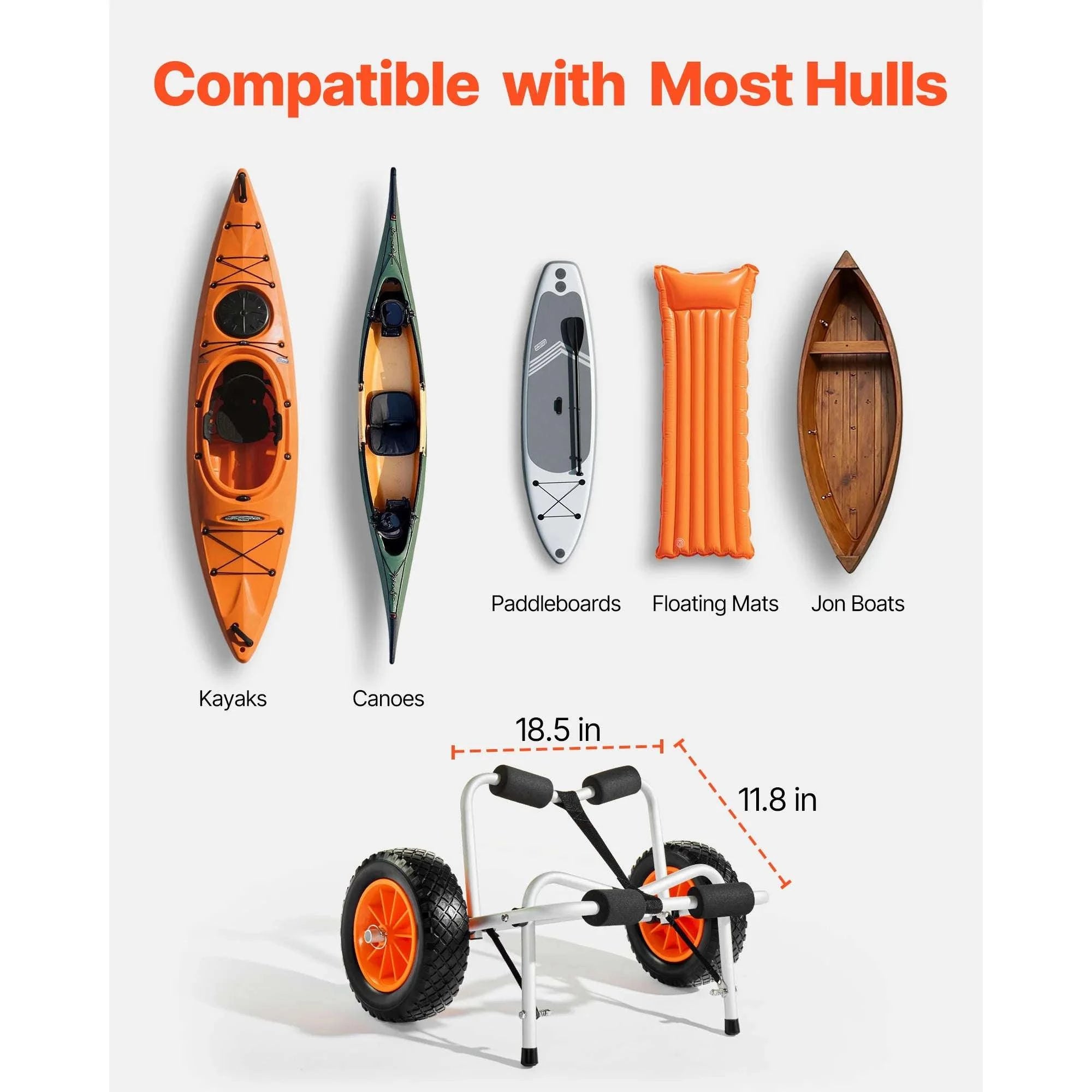 Foldable Kayak Cart with 10in Solid Tires & 250 lb Capacity-
