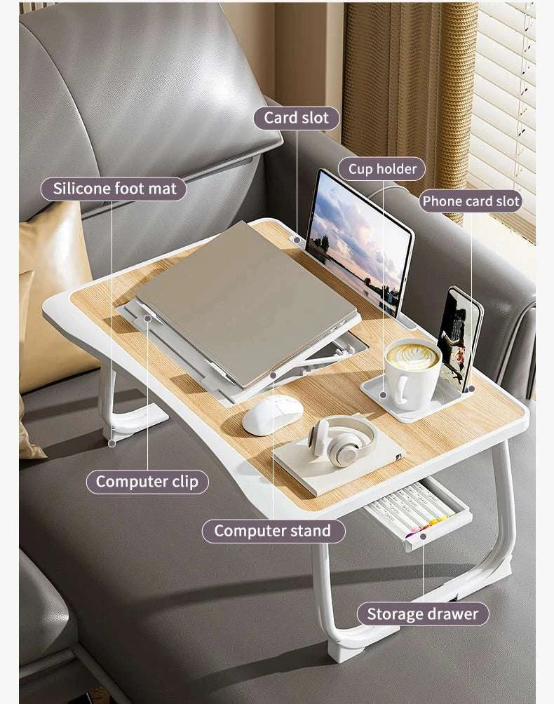 Foldable Laptop Desk with Drawers – Adjustable Reading & Bed Tray-TQUC4060PK / United States