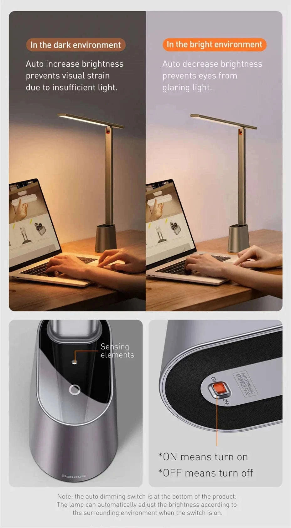 Foldable LED Desk Lamp with Auto Dimming & Eye-Care Light-White No Adapt / WHITE / L|0-5W
