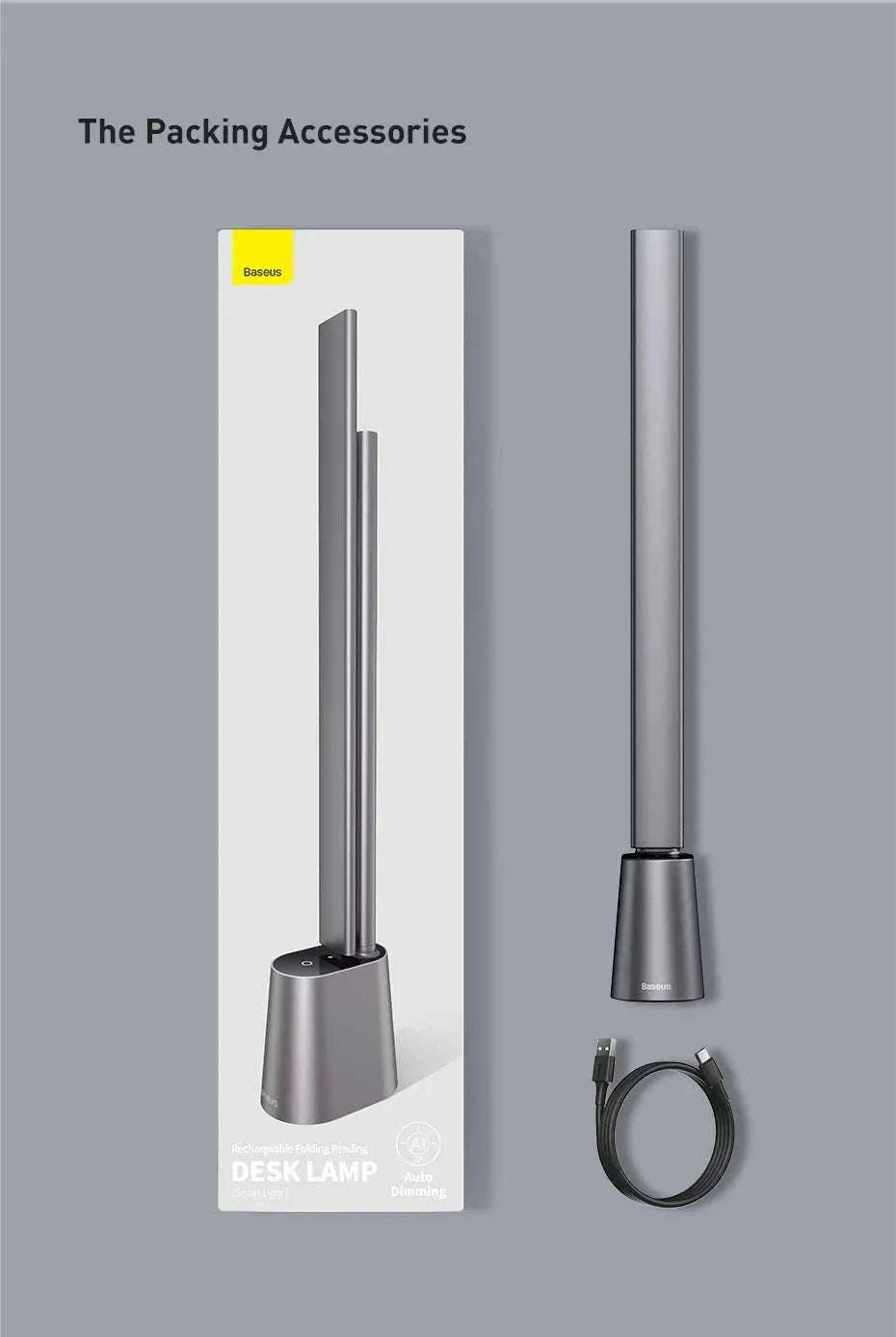 Foldable LED Desk Lamp with Auto Dimming & Eye-Care Light-White No Adapt / WHITE / L|0-5W