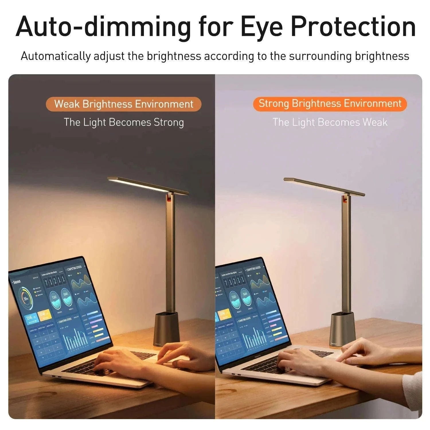 Foldable LED Desk Lamp with Auto Dimming & Eye-Care Light-White No Adapt / WHITE / L|0-5W