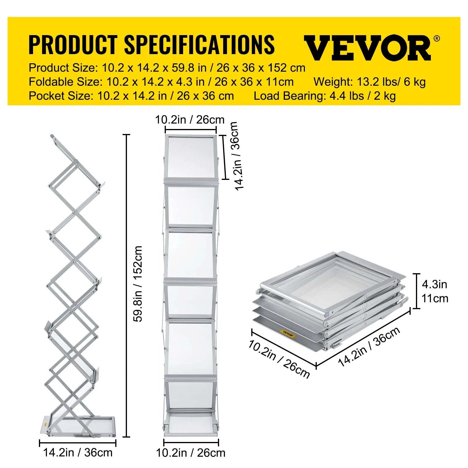 Foldable Magazine Display Rack with 6 Pockets and Carrying Bag-Aluminum Alloy / United States