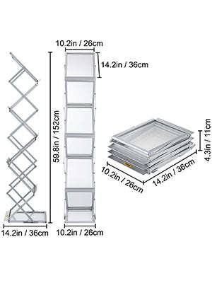 Foldable Magazine Display Rack with 6 Pockets and Carrying Bag-Aluminum Alloy / United States