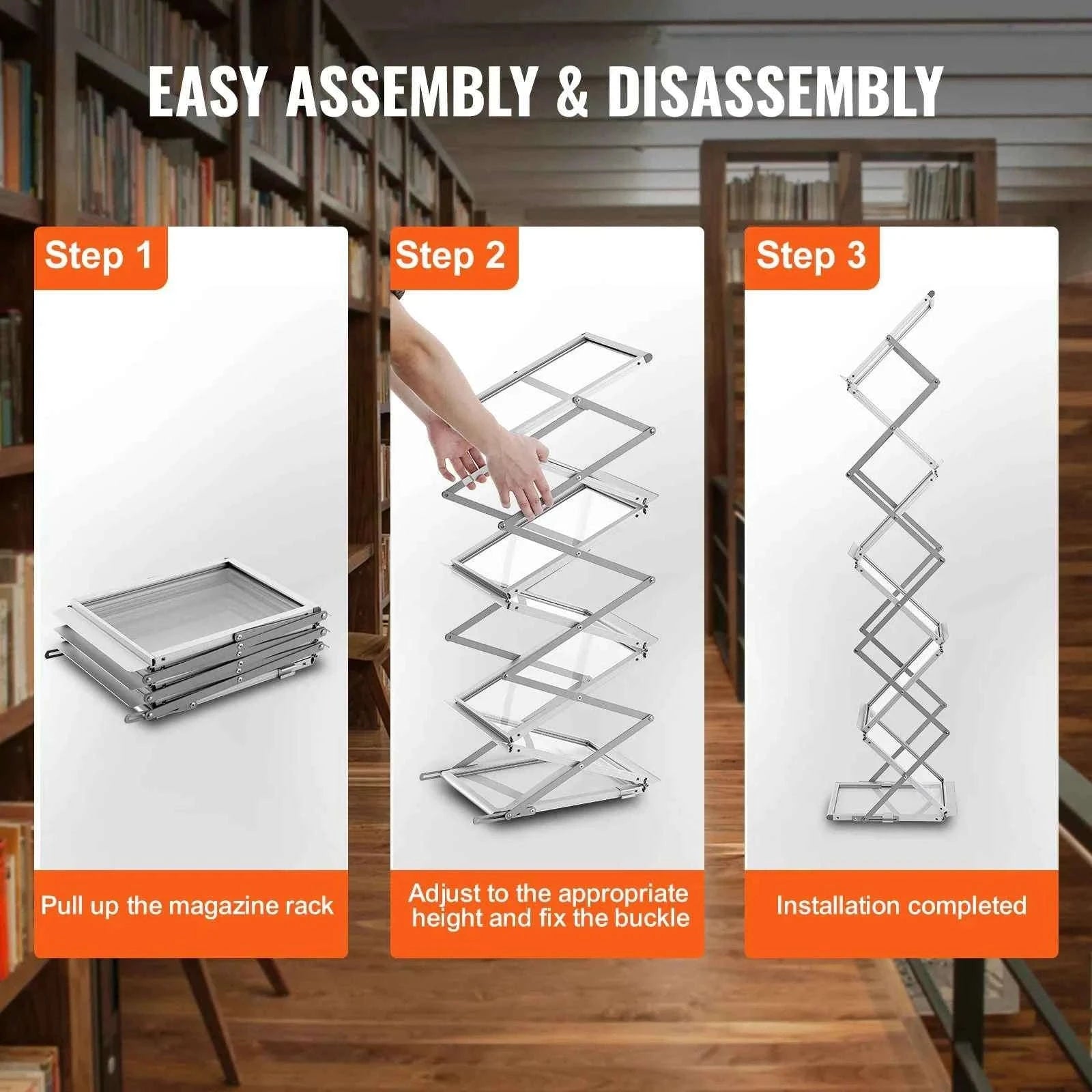 Foldable Magazine Display Rack with 6 Pockets and Carrying Bag-Aluminum Alloy / United States