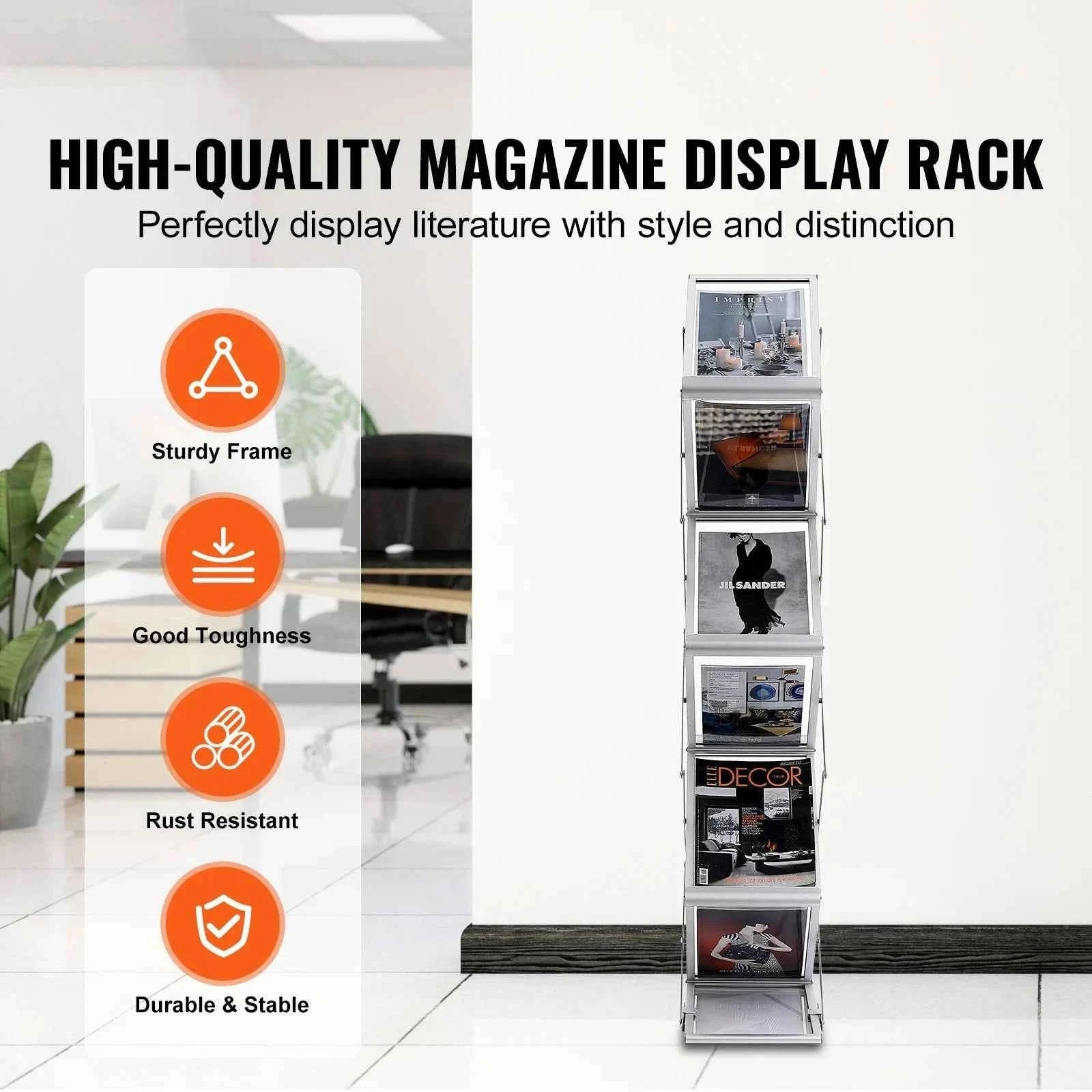 Foldable Magazine Display Rack with 6 Pockets and Carrying Bag-Aluminum Alloy / United States