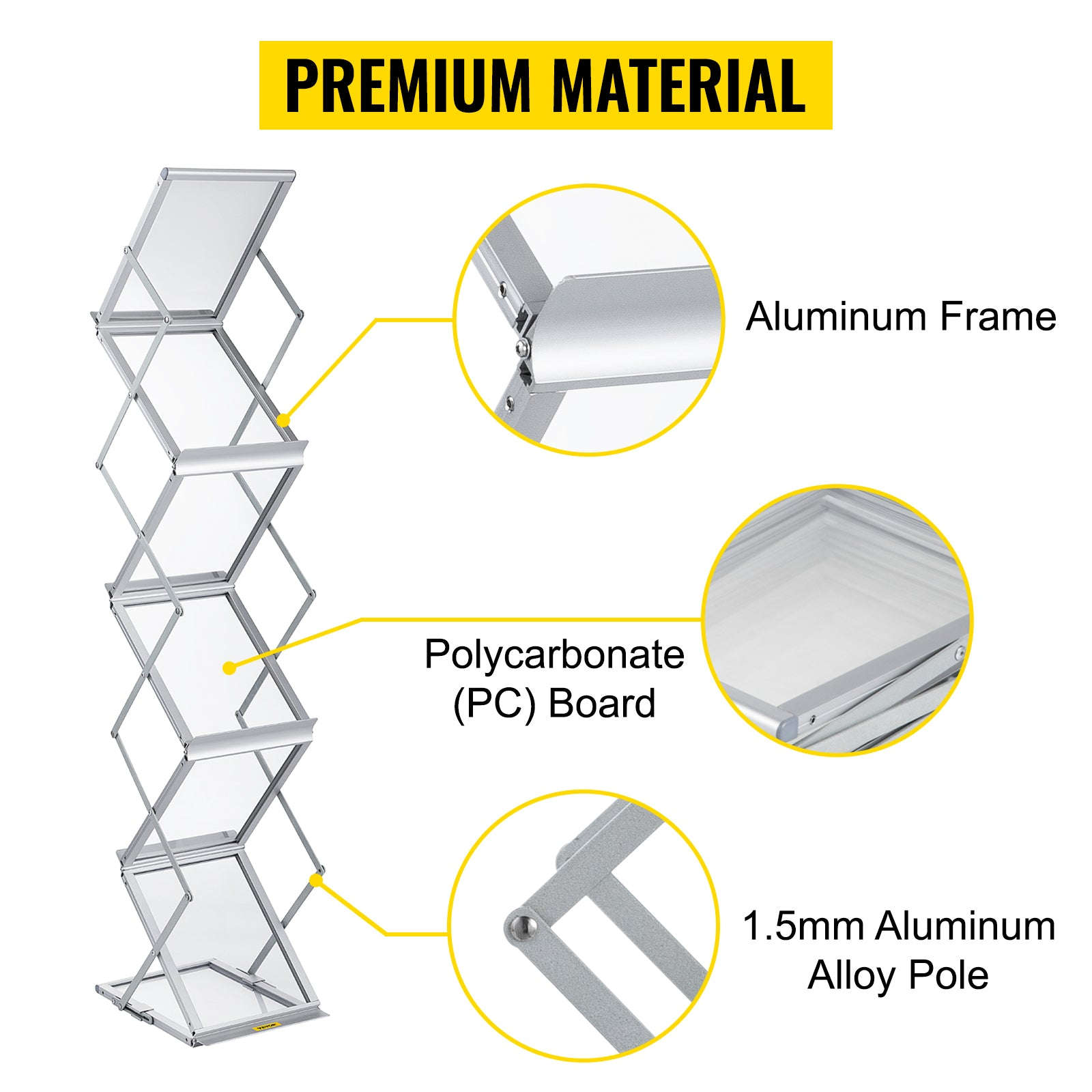 Foldable Magazine Display Rack with 6 Pockets and Carrying Bag-Aluminum Alloy / United States