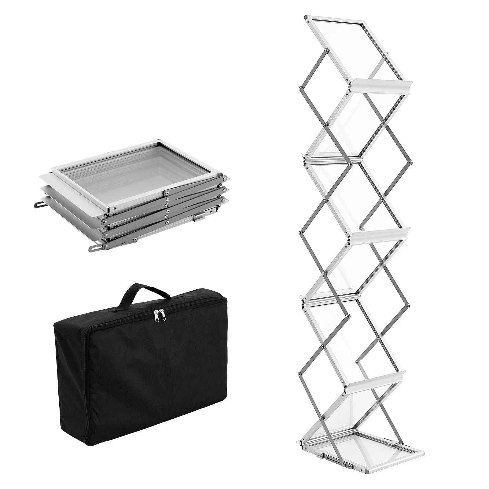 Foldable Magazine Display Rack with 6 Pockets and Carrying Bag-Aluminum Alloy / United States