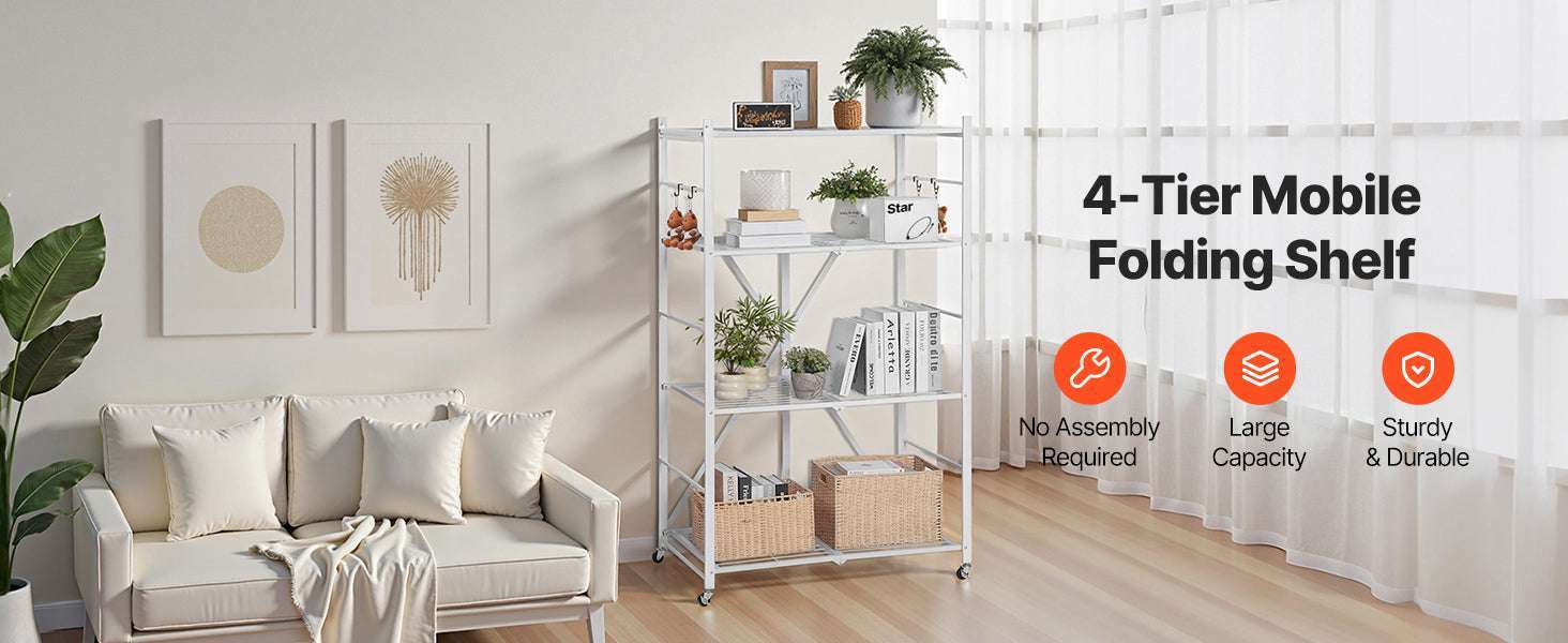 Foldable Metal Storage Shelf with Wheels Heavy Duty Garage Rack-Black 4 Tire / United States