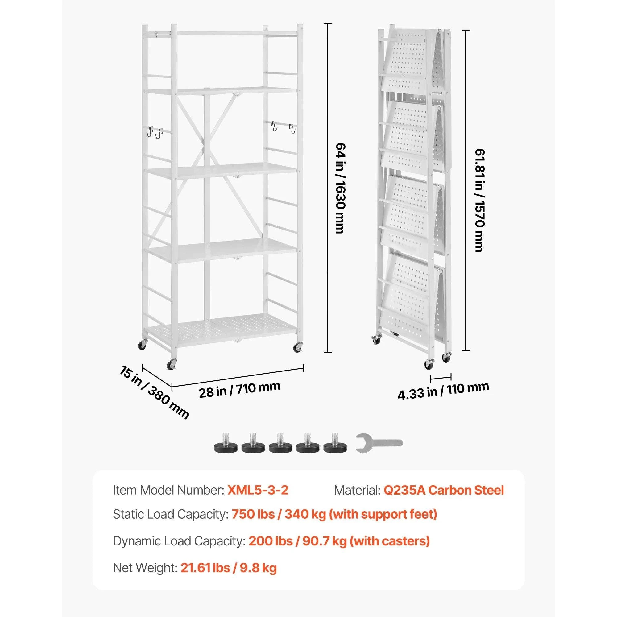 Foldable Metal Storage Shelf with Wheels Heavy Duty Garage Rack-Black 4 Tire / United States