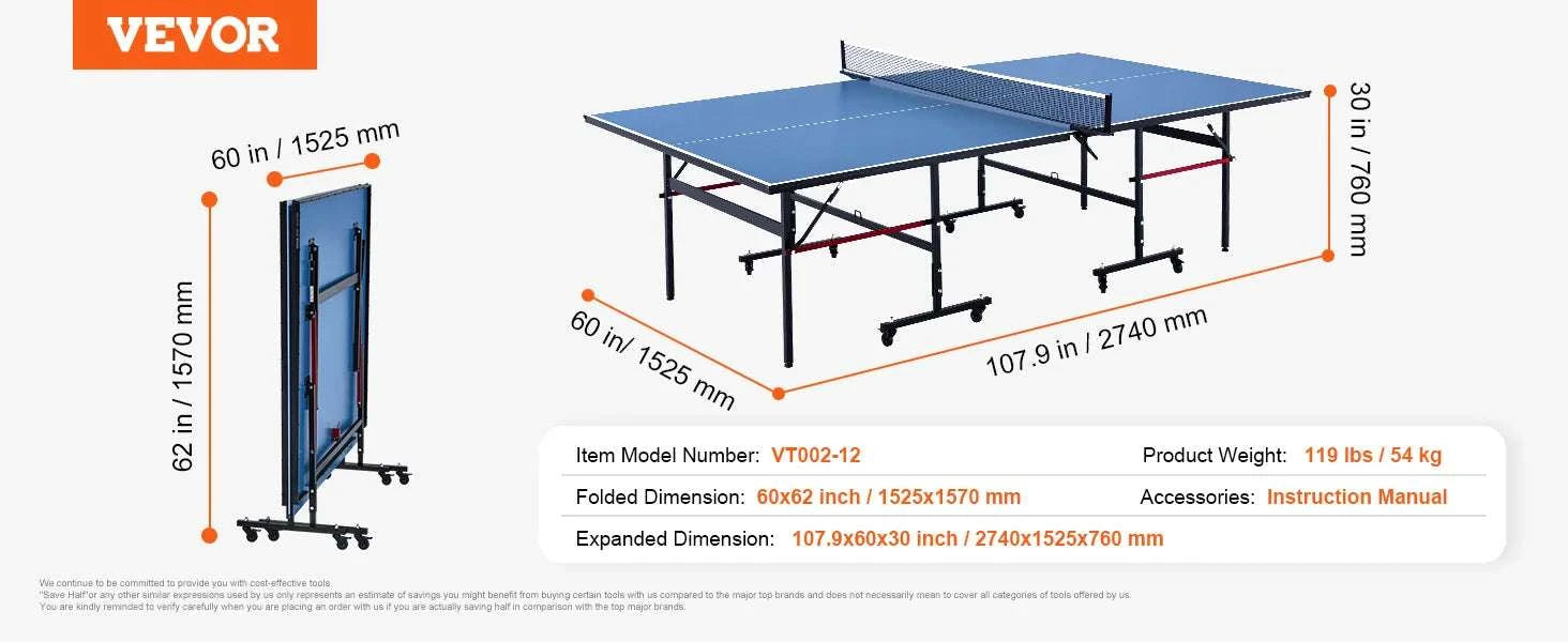 Foldable Ping Pong Table with Net – Full Size Indoor Game Table-25mm / United States