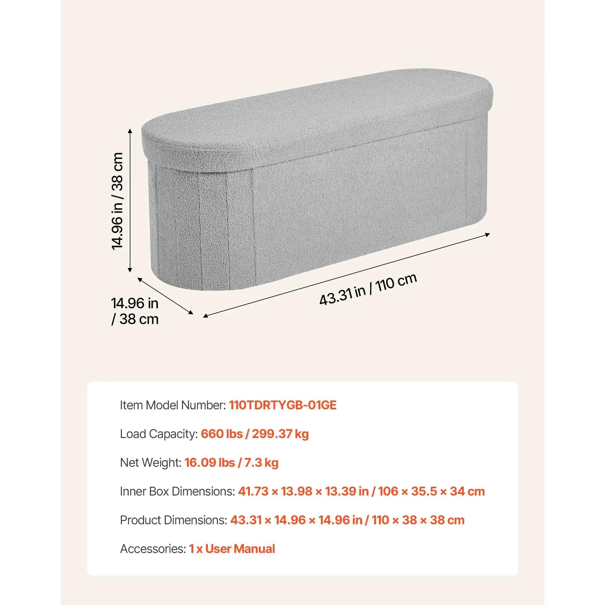 Foldable Storage Ottoman Bench with Hidden Compartments, 660lb Support-square gray Type1 / United States