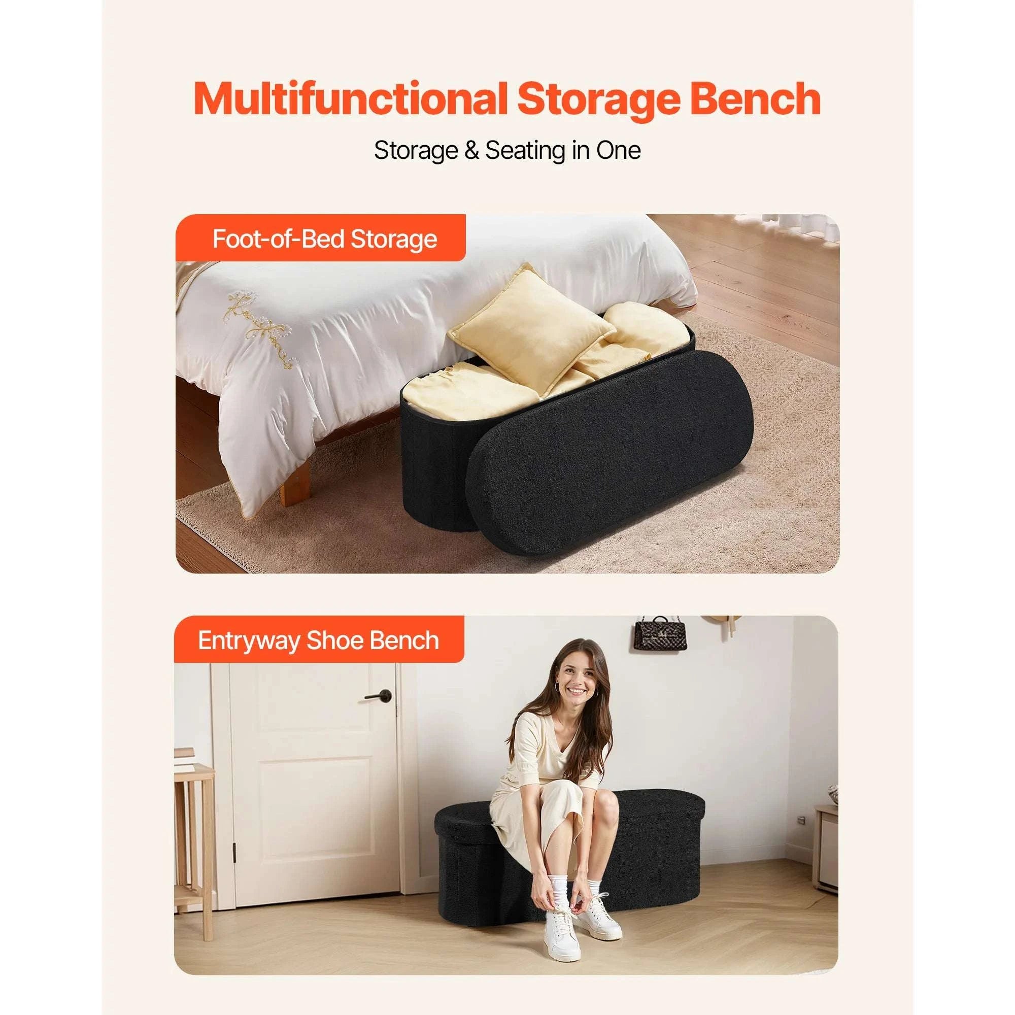 Foldable Storage Ottoman Bench with Hidden Compartments, 660lb Support-square gray Type1 / United States