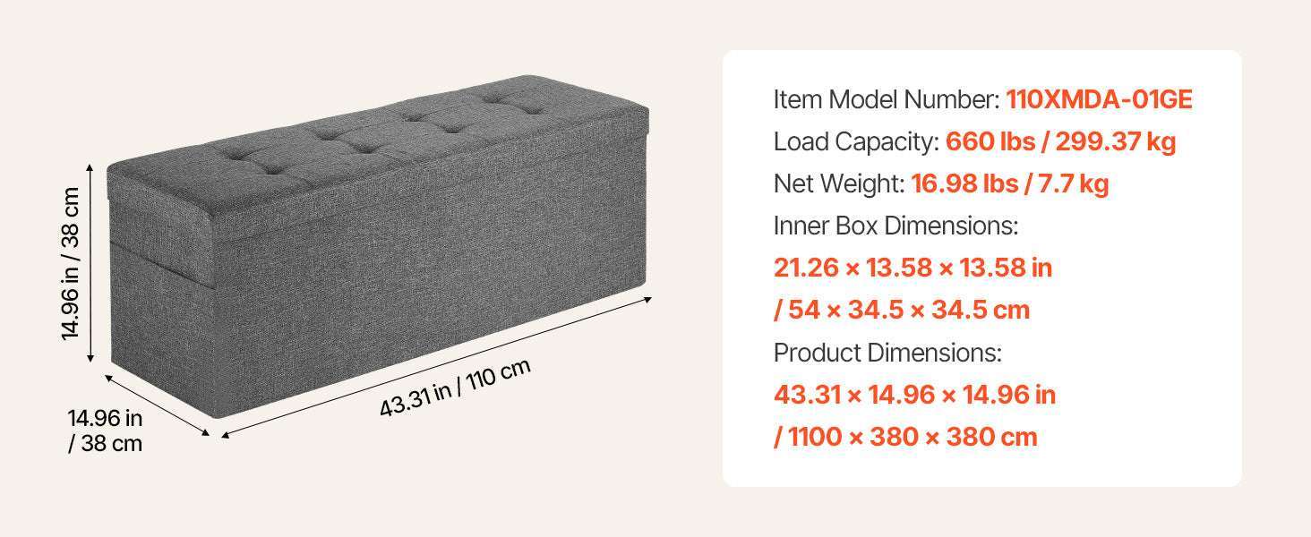Foldable Storage Ottoman Bench with Hidden Compartments, 660lb Support-square gray Type1 / United States