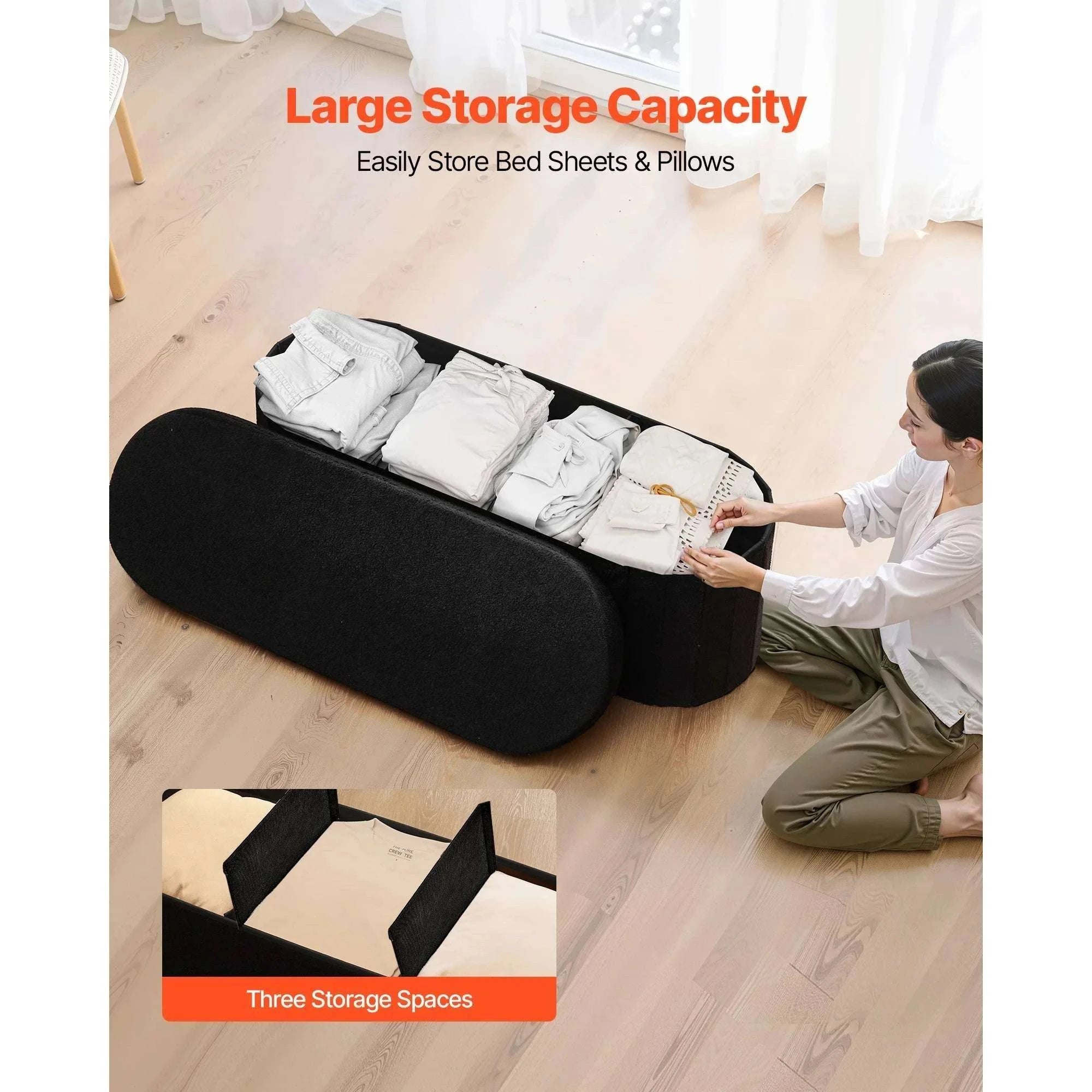 Foldable Storage Ottoman Bench with Hidden Compartments, 660lb Support-square gray Type1 / United States