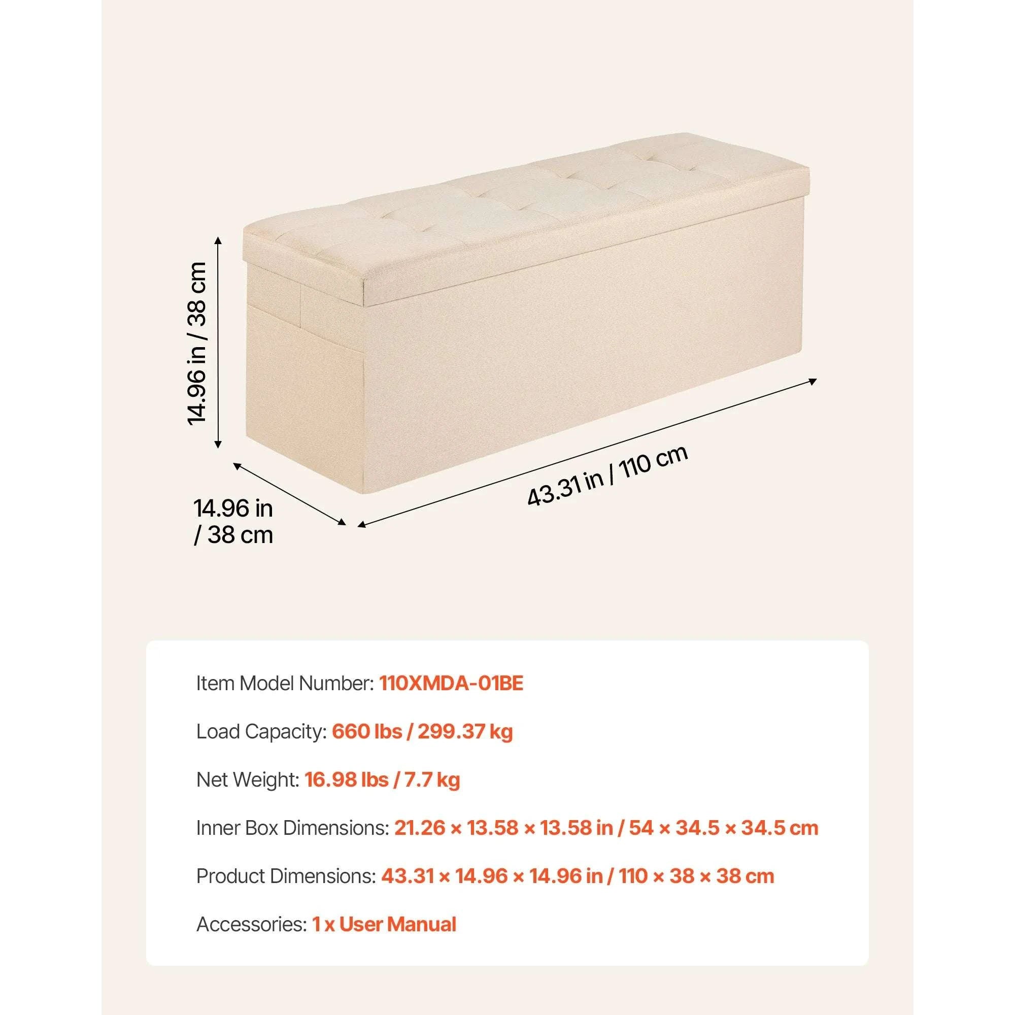 Foldable Storage Ottoman Bench with Hidden Compartments, 660lb Support-square gray Type1 / United States