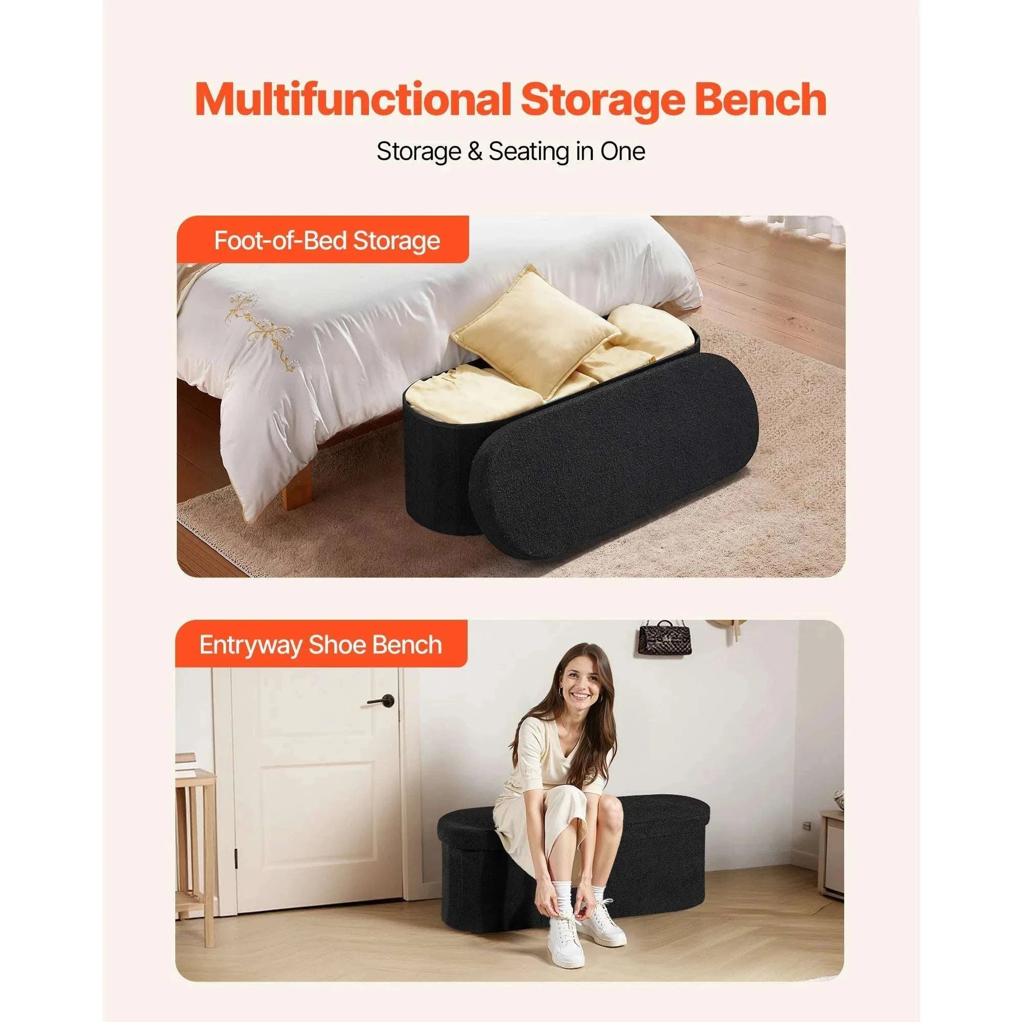 Foldable Storage Ottoman Bench with Hidden Compartments, 660lb Support-square gray Type1 / United States