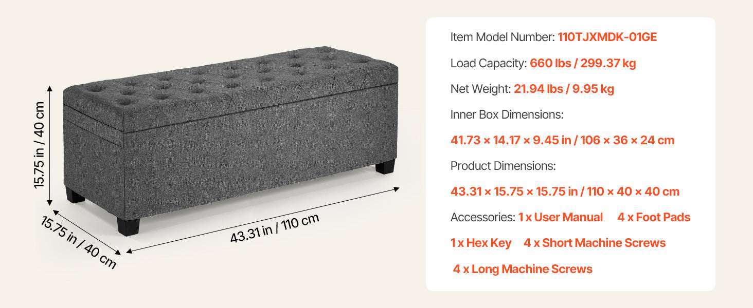 Foldable Storage Ottoman Bench with Hidden Compartments, 660lb Support-square gray Type1 / United States