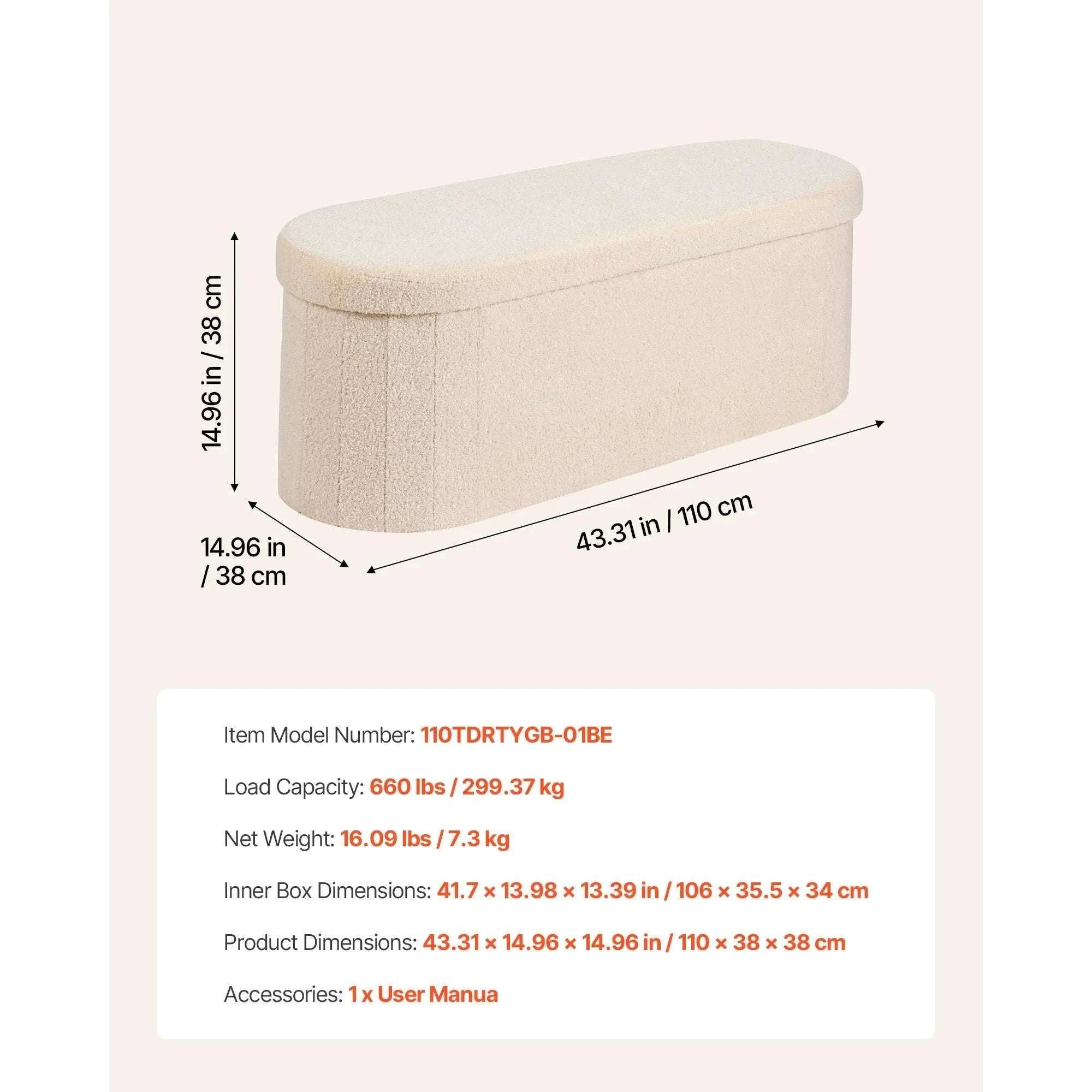 Foldable Storage Ottoman Bench with Hidden Compartments, 660lb Support-square gray Type1 / United States