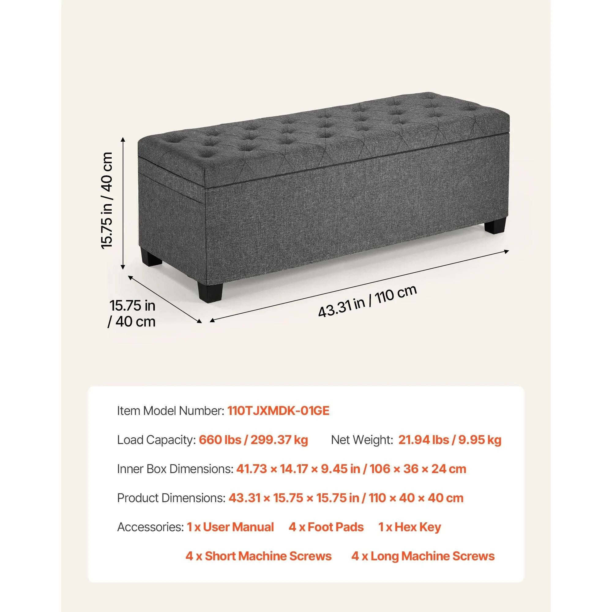 Foldable Storage Ottoman Bench with Hidden Compartments, 660lb Support-square gray Type1 / United States