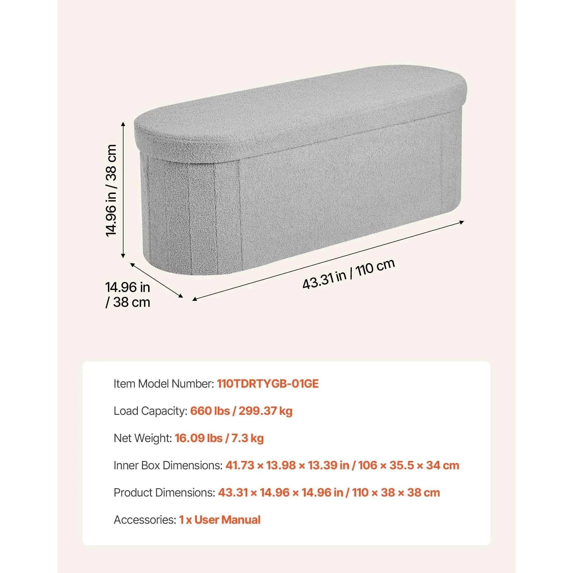 Foldable Storage Ottoman Bench with Hidden Compartments, 660lb Support-square gray Type1 / United States