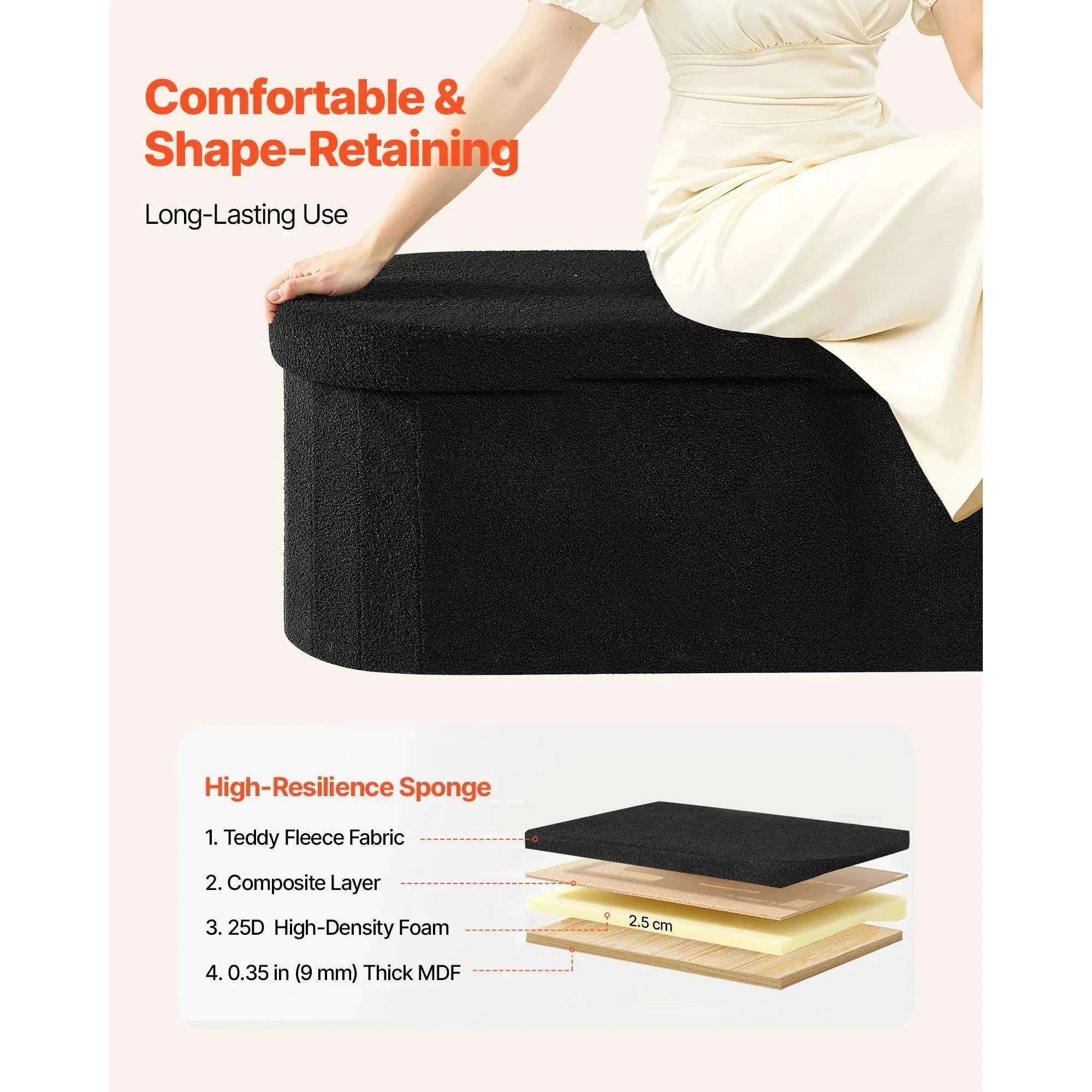 Foldable Storage Ottoman Bench with Hidden Compartments, 660lb Support-square gray Type1 / United States