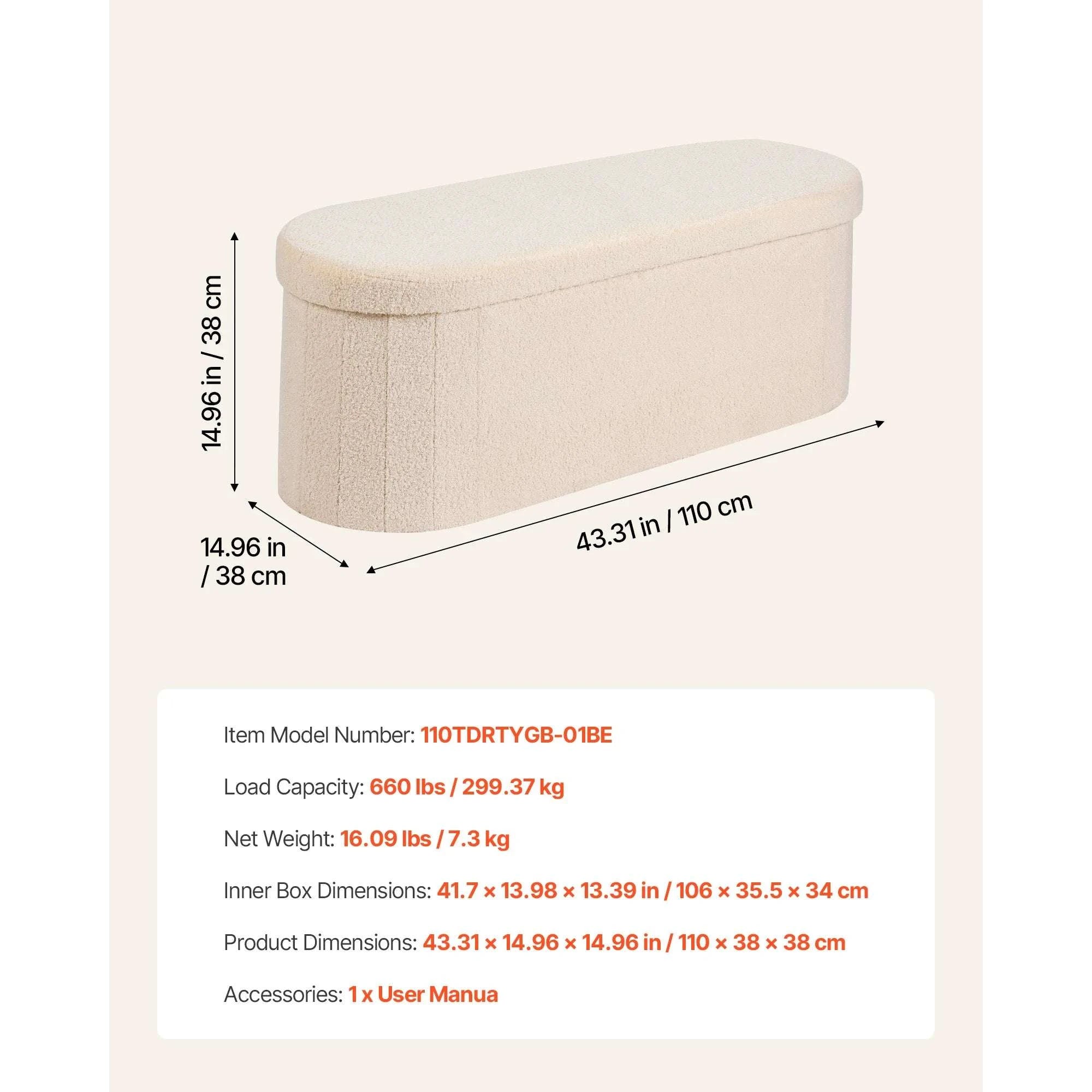 Foldable Storage Ottoman Bench with Hidden Compartments, 660lb Support-square gray Type1 / United States