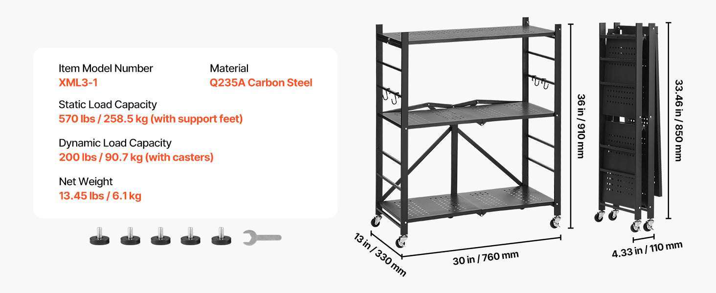 Foldable Storage Shelf with Wheels Heavy Duty Multi-Tier Organizer-4 Tire 13x28x54in / CZECH REPUBLIC