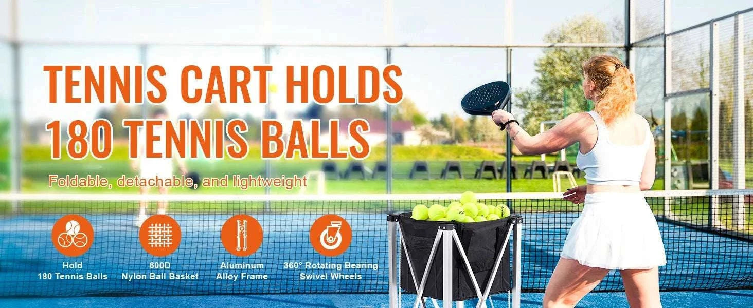 Foldable Tennis Ball Cart with Wheels Holds 150–180 Balls-150 Balls Capacity / spain