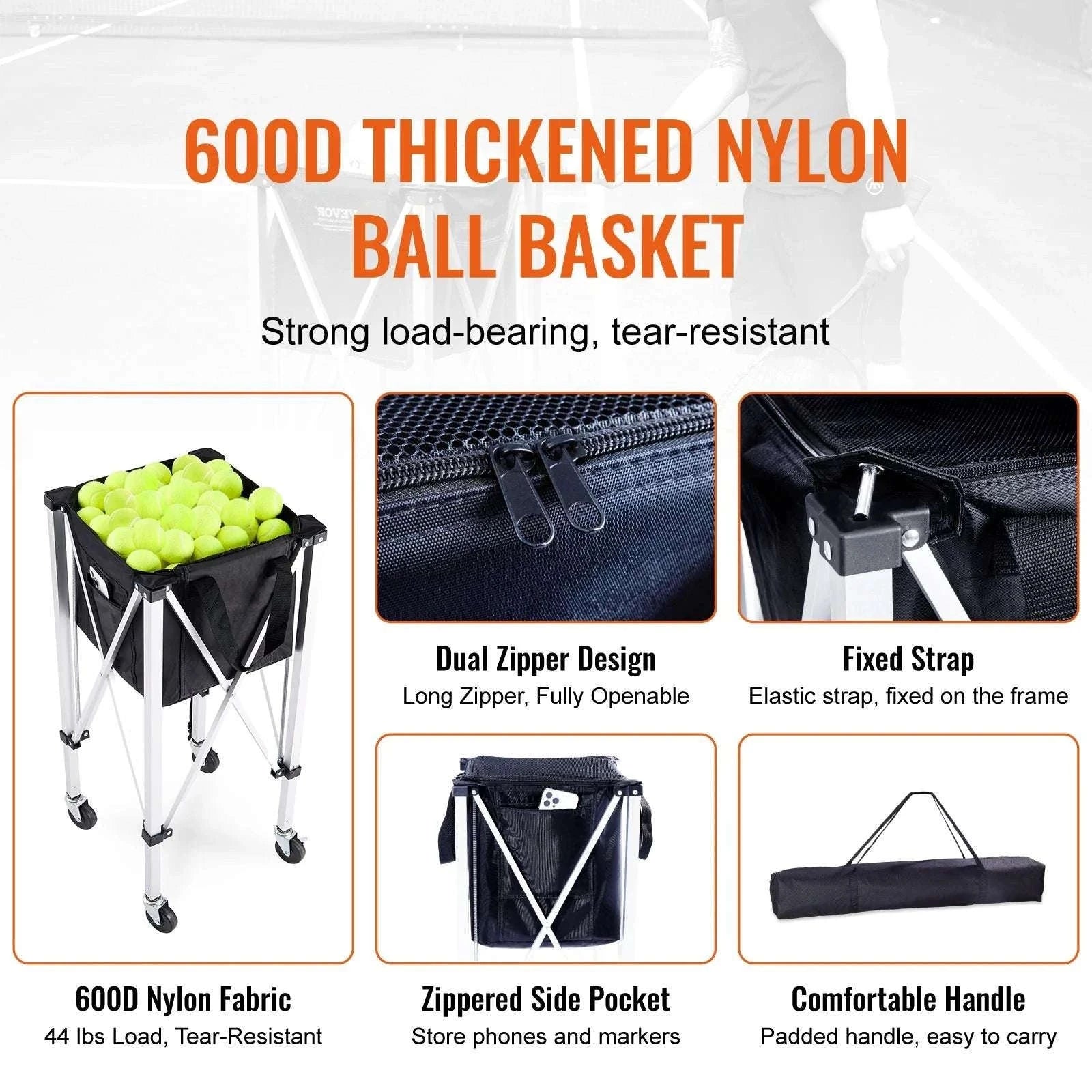 Foldable Tennis Ball Cart with Wheels Holds 150–180 Balls-150 Balls Capacity / spain