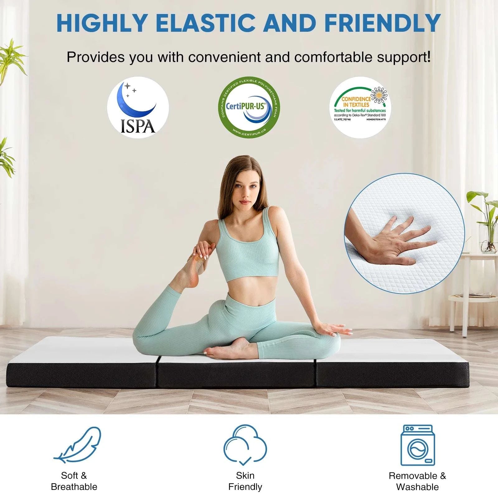 Foldable Tri-Fold Memory Foam Mattress 3 Inch Portable Bed Pad-3 IN / Full / United States