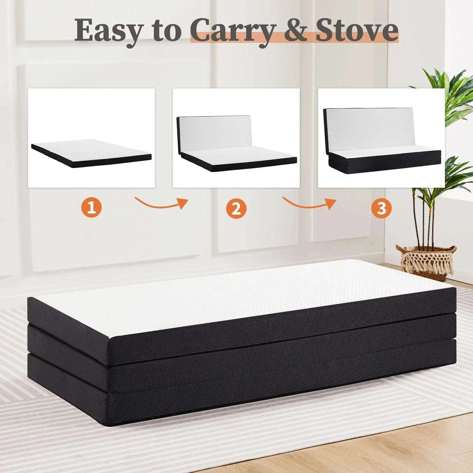 Foldable Tri-Fold Memory Foam Mattress 3 Inch Portable Bed Pad-3 IN / Full / United States