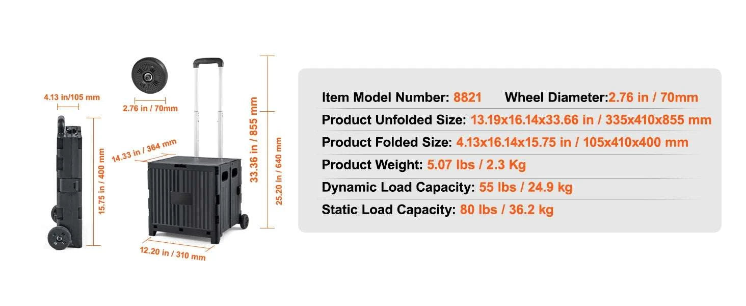 Foldable Utility Shopping Cart with Wheels & Telescopic Handle-2 Wheels 80 lbs / UNITED KINGDOM