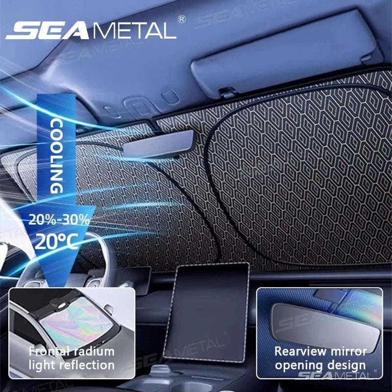 Foldable Windshield Sunshade Thick 5-Layer Sun Protection Cover Privacy Curtain Universal for Sedan SUV MPV-1 pc
