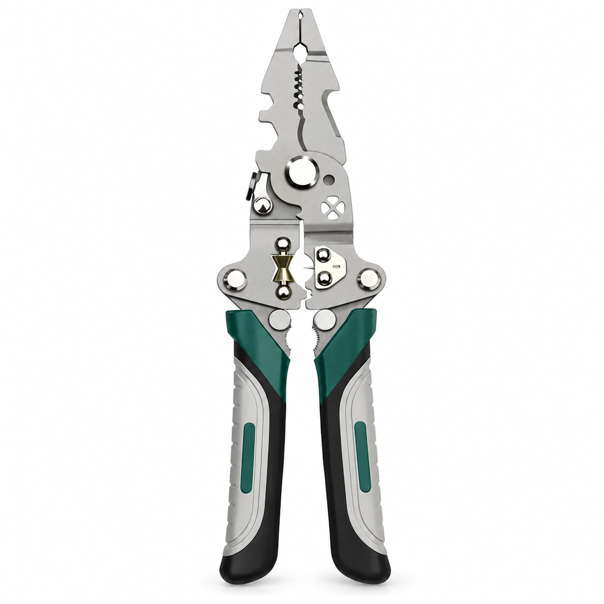 Foldable multifunctional electrician pliers on white background