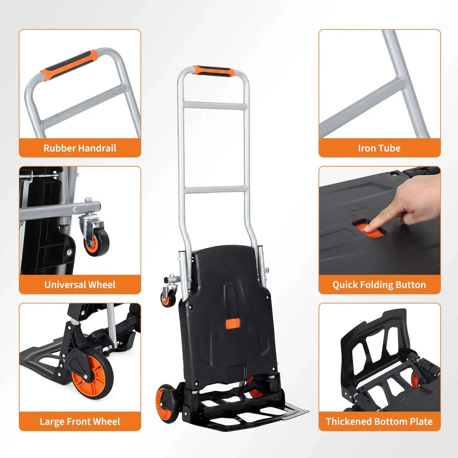Folding 2-in-1 Hand Truck & Platform Cart, 330LBS Heavy Duty Dolly, Aluminum Steel Moving Cart With 360° Brake Wheels-Black Grey / United States