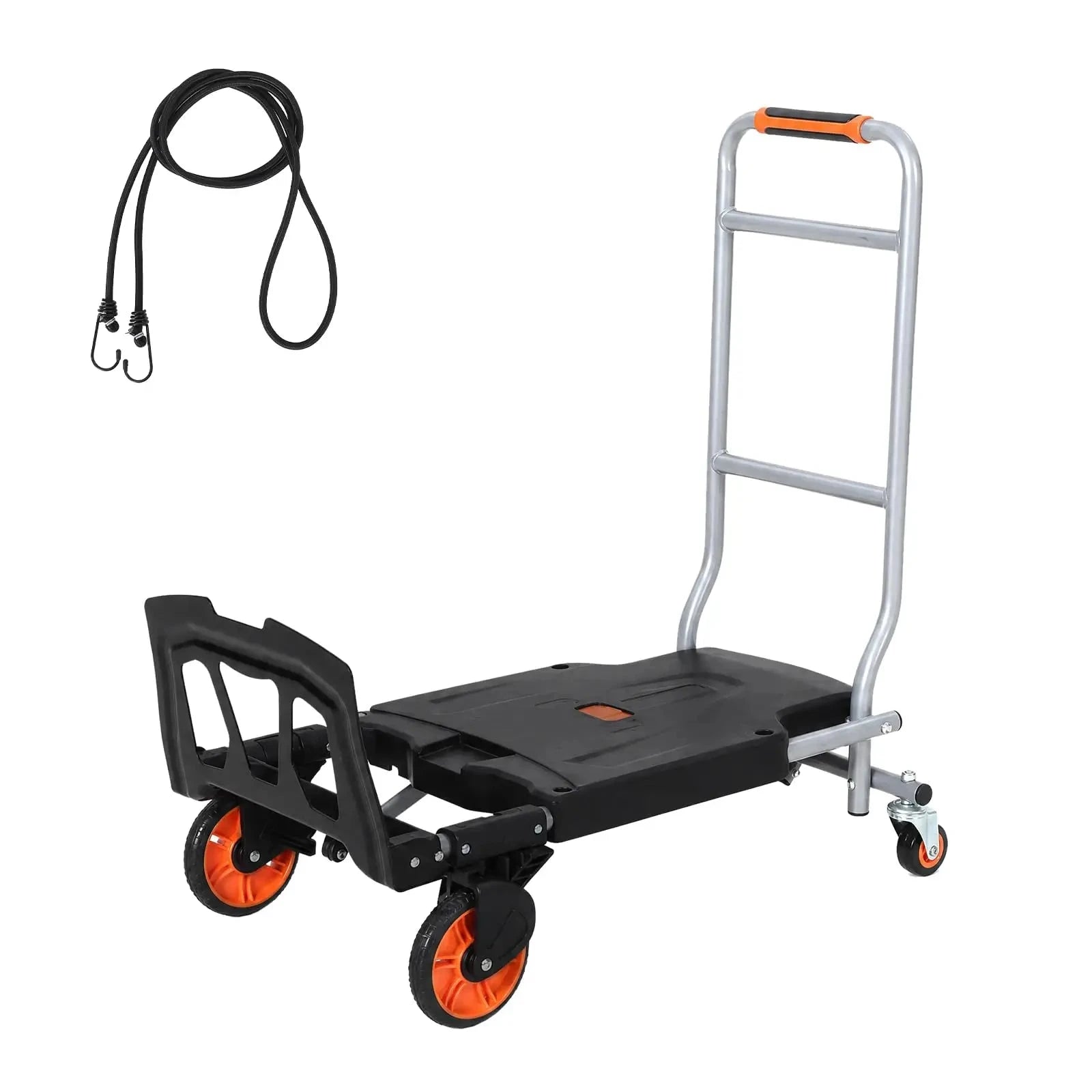 Folding 2-in-1 Hand Truck & Platform Cart, 330LBS Heavy Duty Dolly, Aluminum Steel Moving Cart With 360° Brake Wheels-Black Grey / United States