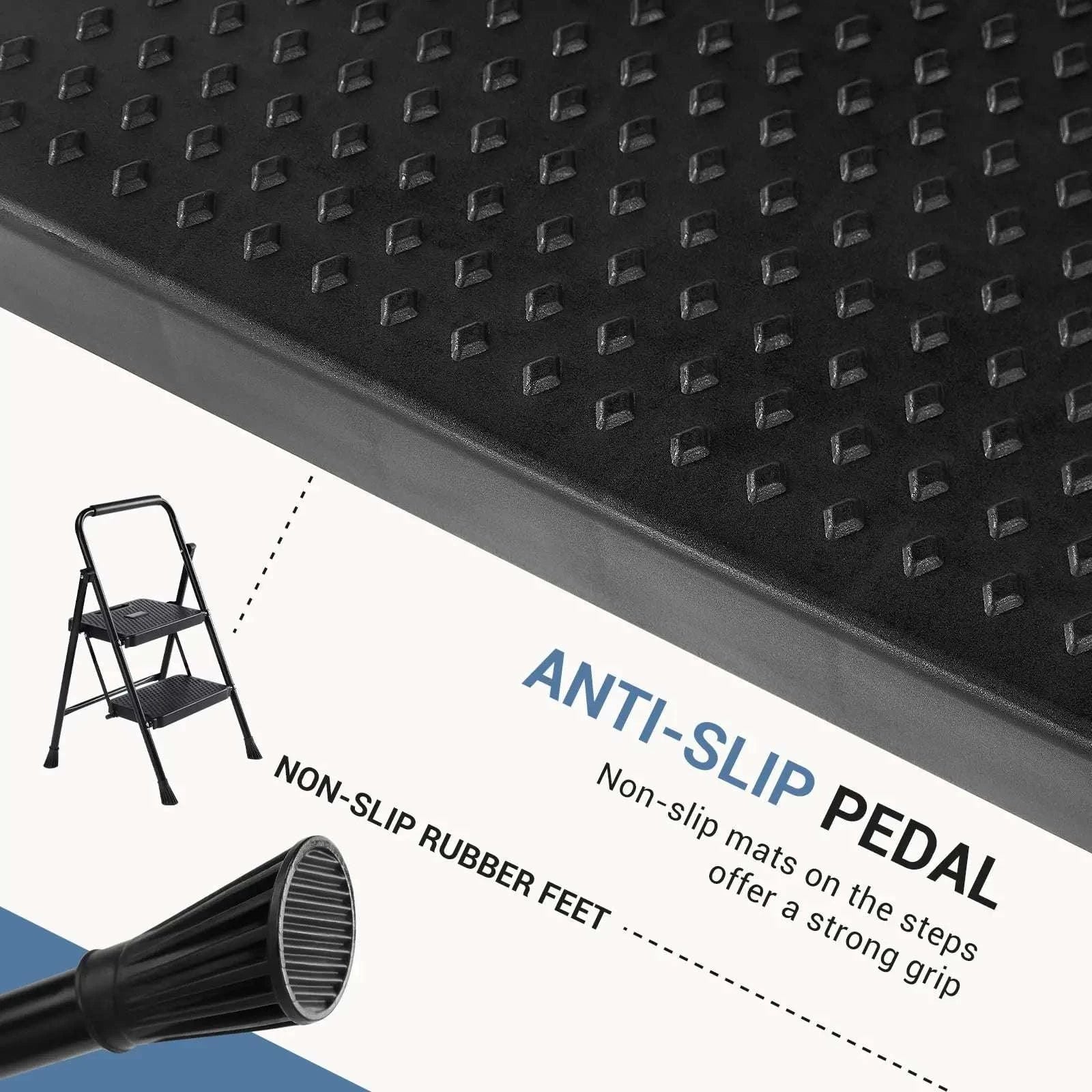 Folding 2-Step Ladder Stool with Anti-Slip Pedals 800 lb Capacity-Blue / United States