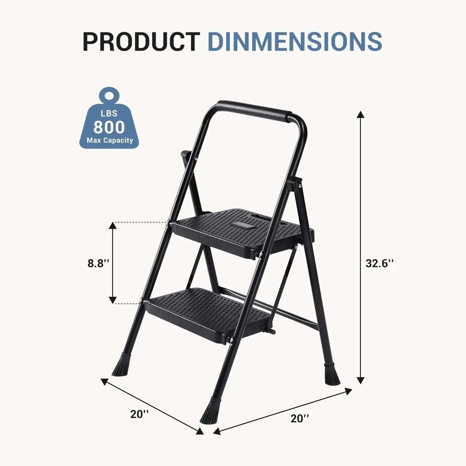 Folding 2-Step Ladder Stool with Anti-Slip Pedals 800 lb Capacity-Blue / United States