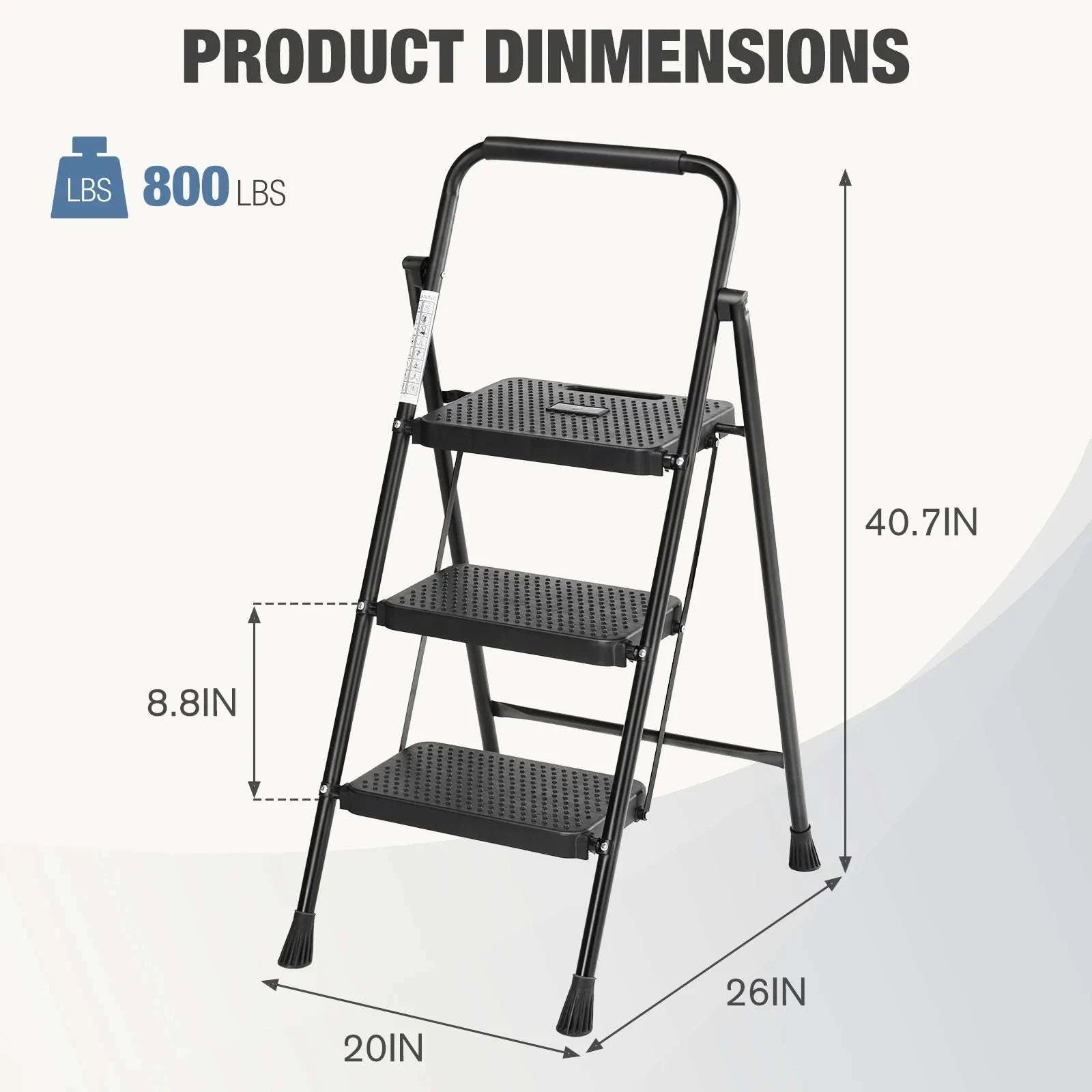 Folding 2-Step Ladder Stool with Anti-Slip Pedals 800lbs Steel-2-Step Ladder / United States