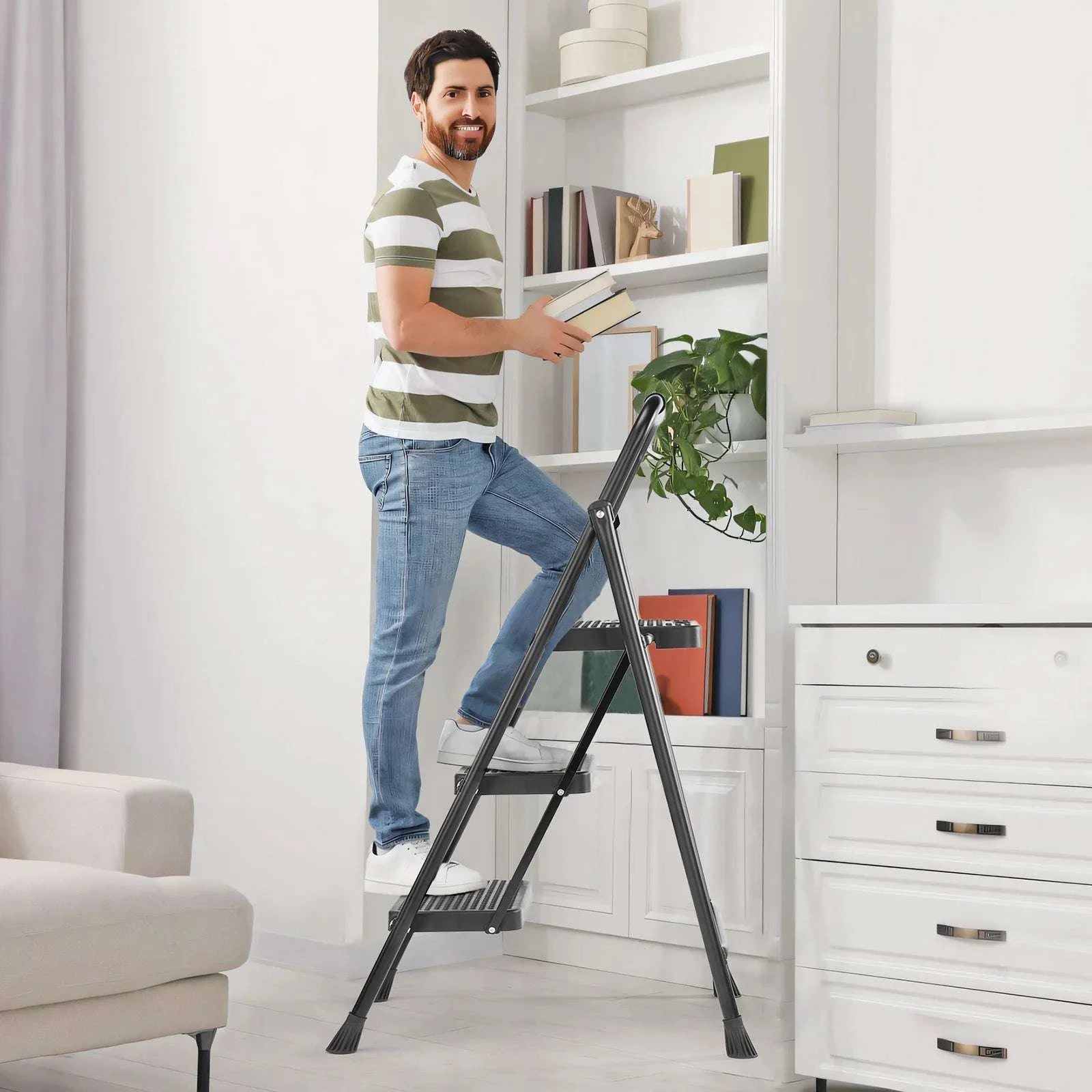 Folding 2-Step Ladder Stool with Anti-Slip Pedals 800lbs Steel-2-Step Ladder / United States