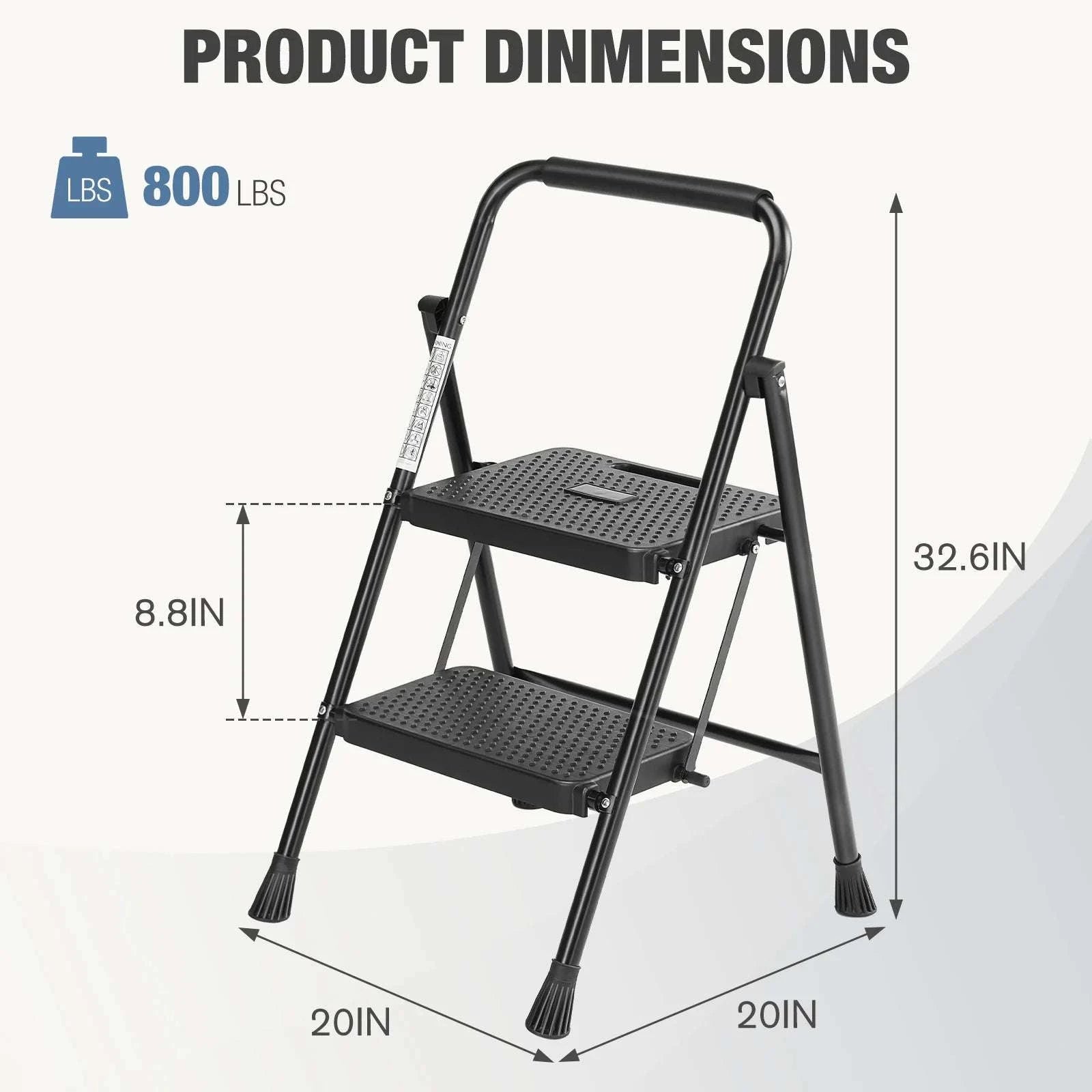 Folding 2-Step Ladder Stool with Anti-Slip Pedals 800lbs Steel-2-Step Ladder / United States