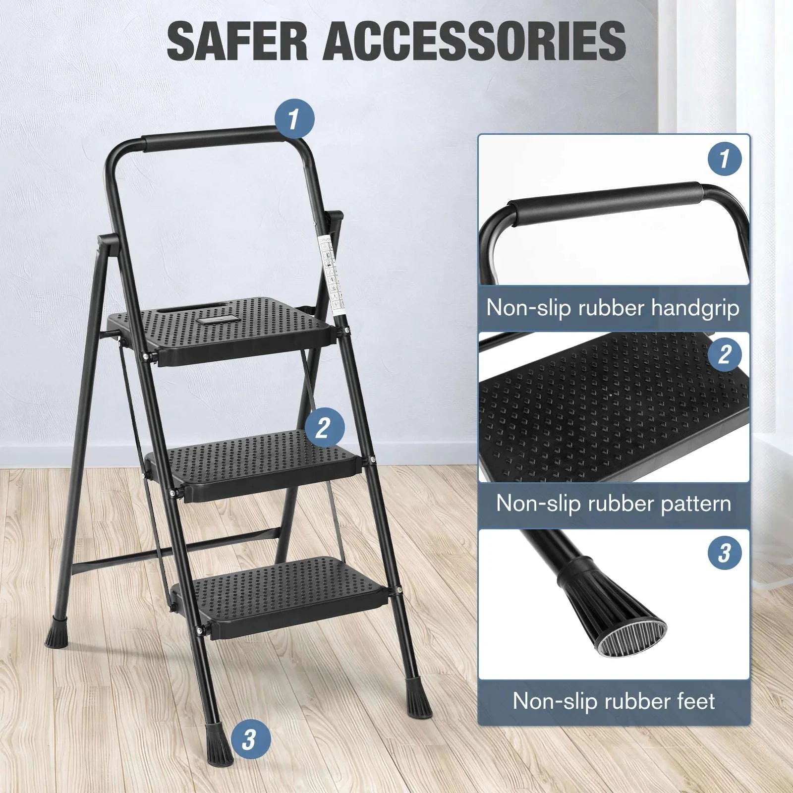 Folding 2-Step Ladder Stool with Anti-Slip Pedals 800lbs Steel-2-Step Ladder / United States